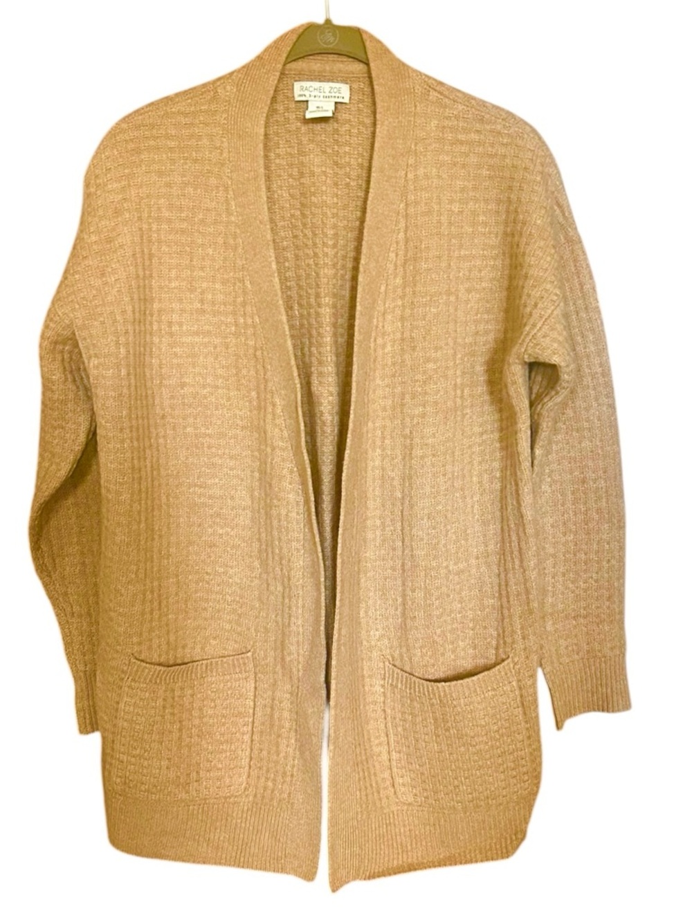 EUC. Rachel Zoe Basketweave 100% Cashmere Cardigan Sweater. Camel color. Sz S.